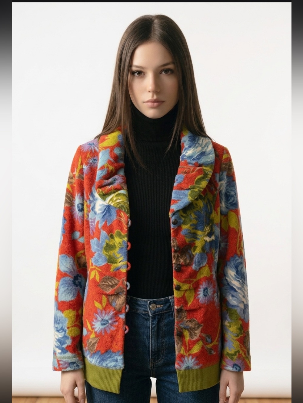 Sysmax Korean Designer Floral Chenille Wool Blend Jacket Topper Size M 66